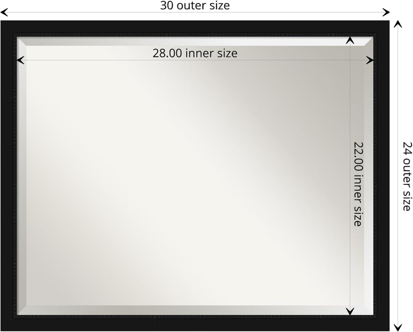 Amanti Art Black Bathroom Mirror for Over Sink, 24x30 Avon Black Narrow Rectangle Vanity Mirror, Large Casual Frame, Hangs Horizonally and Vertically, Bathroom Wall Decor, Beveled Edge