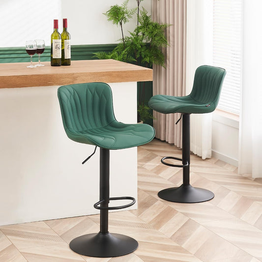 YOUNUOKE Bar Stools Set of 2, Counter Height Stools for Kitchen, 24 inch Swivel Barstools, Adjustable Island Chairs with Back, Dark Green