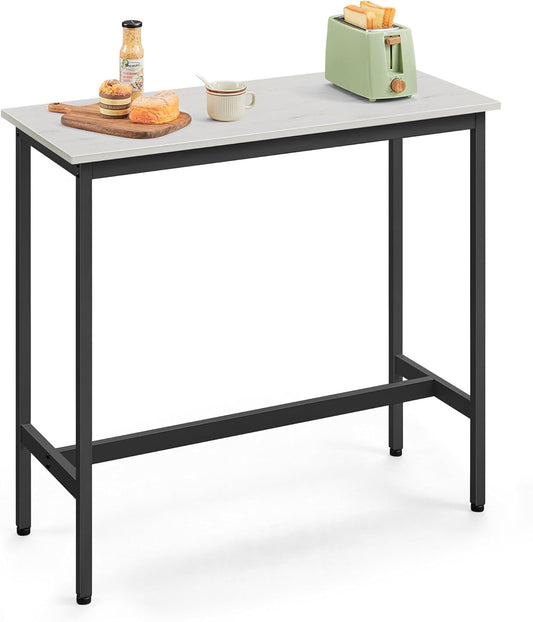 VASAGLE Bar Table, Narrow Long Kitchen Dining Table, Sturdy Metal Frame, Industrial, 15.7 x 39.4 x 35.4 Inches, Rustic White and Ink Black ULBT010B73