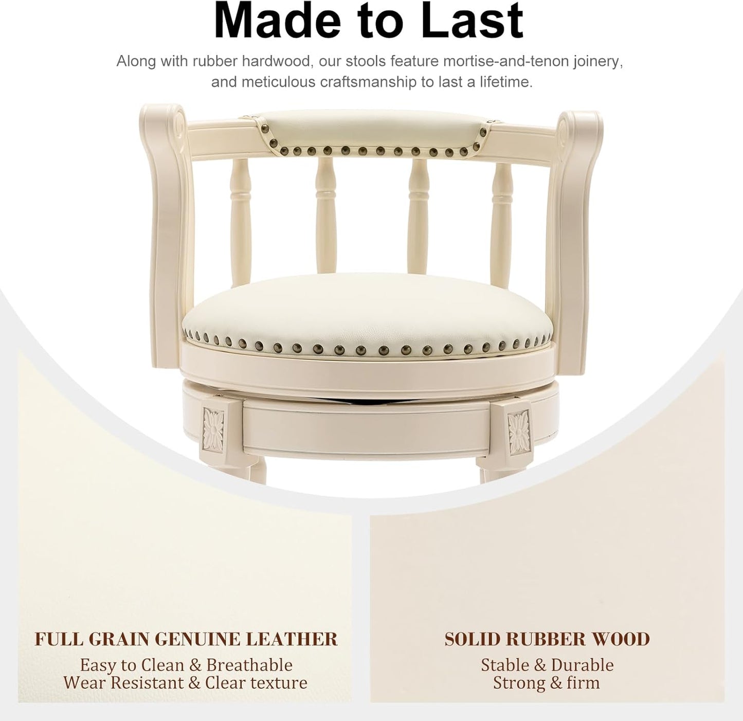 CozyRain Bar Stools Modern Swivel Barstools, Kitchen Counter Genuine Leather Upholstered Bar Stool Island Barstool with Footrest for Home Kitchen Dining Room (White, Seat Height 29.5 in)