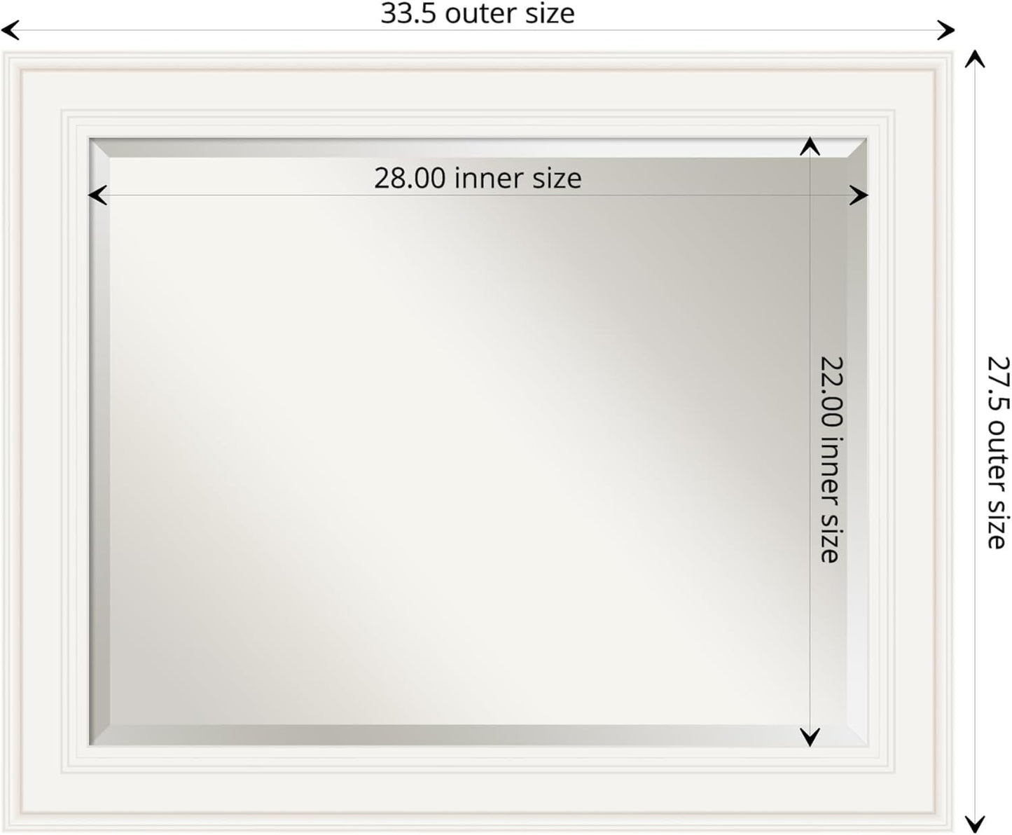 Amanti Art White Bathroom Mirror for Over Sink, 28x34 Ridge White Rectangle Vanity Mirror, Large Traditional Frame, Hangs Horizonally and Vertically, Bathroom Wall Decor, Beveled Edge from WI, USA