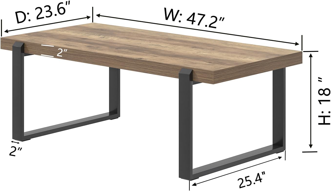 FOLUBAN Rustic Coffee Table, Modern Wood and Metal Industrial Center Table for Living Room, 47 Inch Oak