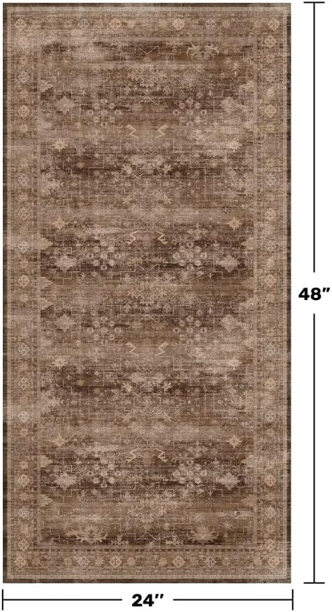 Brown 2x4 Entryway Runner Rugs, Small Runners for Kitchen, Door Mat Indoor Entrance, Bathroom, Non-Slip Low-Pile Washable Stain Resistant, Vintage Taupe Earthy Decor