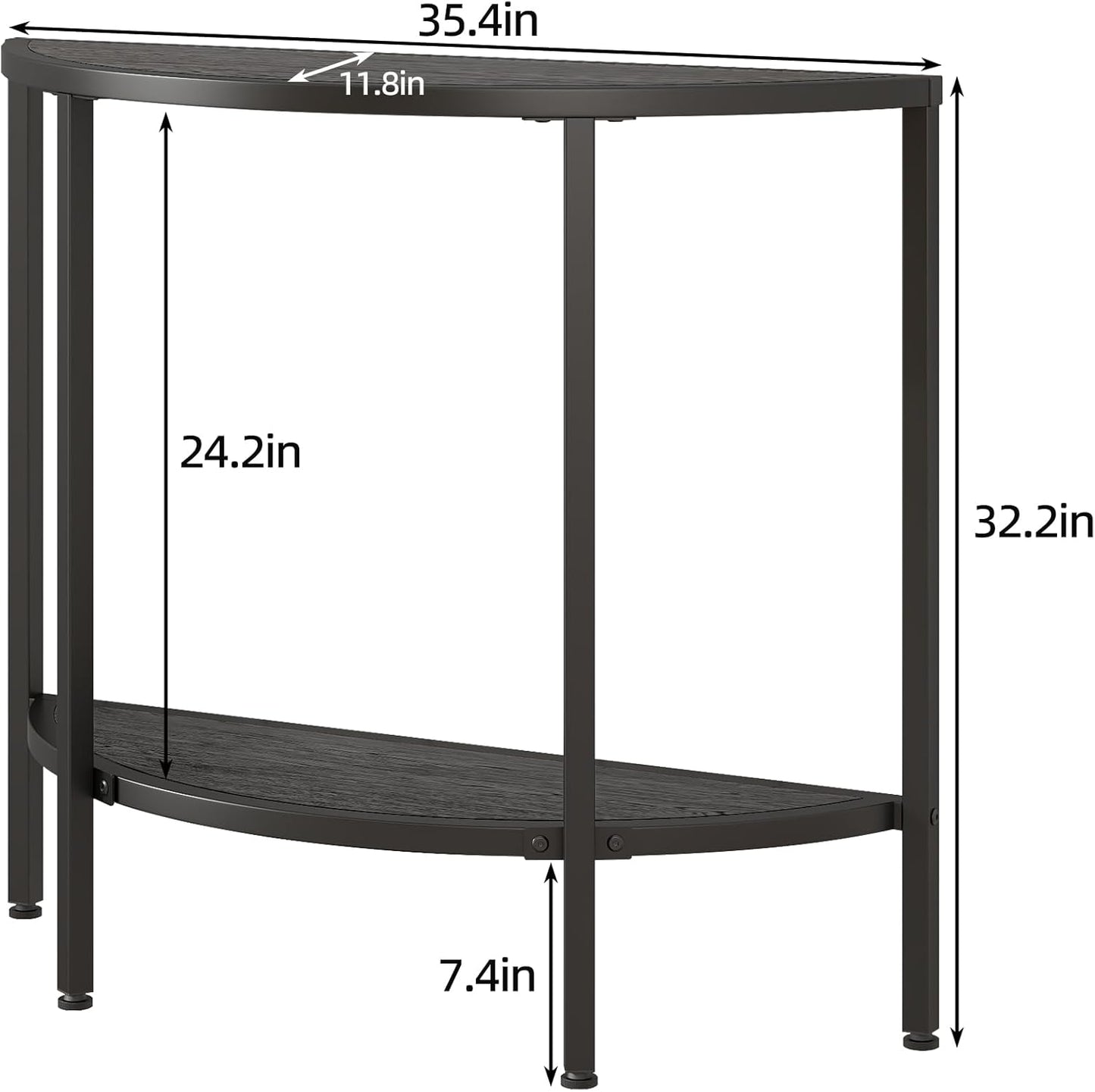 Console Table 2 Tier Narrow Entryway Table with Storage,Half Moon Sofa Couch Table with Metal Frame,Wooden Accent Side Coffee Table for Living Room/Hallway or Small Spaces,Black