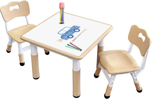 Kids Table & Chair Set with Adjustable Toddler-Safe Non-Slip Legs, Activity & Graffiti-Proof Desktop Ages 3-12