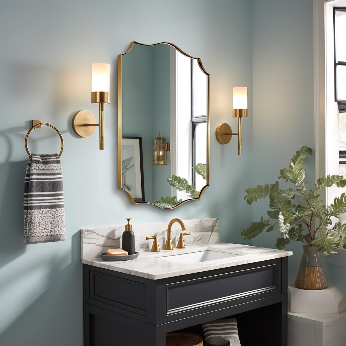 ANDY STAR Gold Vanity Mirror, 22x30 Inch Brushed Gold Mirror for Bathroom, Unique Rectangle Mirror in Rust-Proof Stainless Steel 1" Frame, Ideal for Bathroom, Powder Room, Mantel