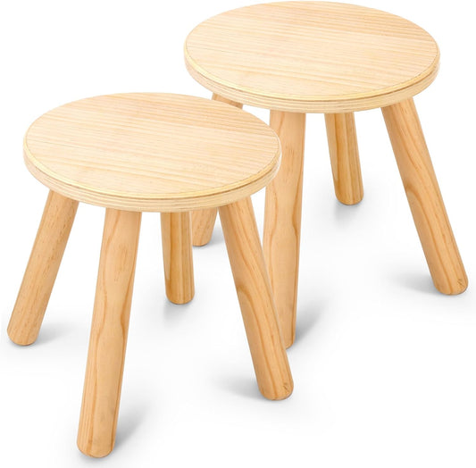 Wingyz Wooden Step Stools for Kids, 10 Inch Solid Kids Chairs Perfect Matched Sensory Table, Multi-Purpose Children Sitting Stool for Playroom Bathroom (Natural, 2 Pack)