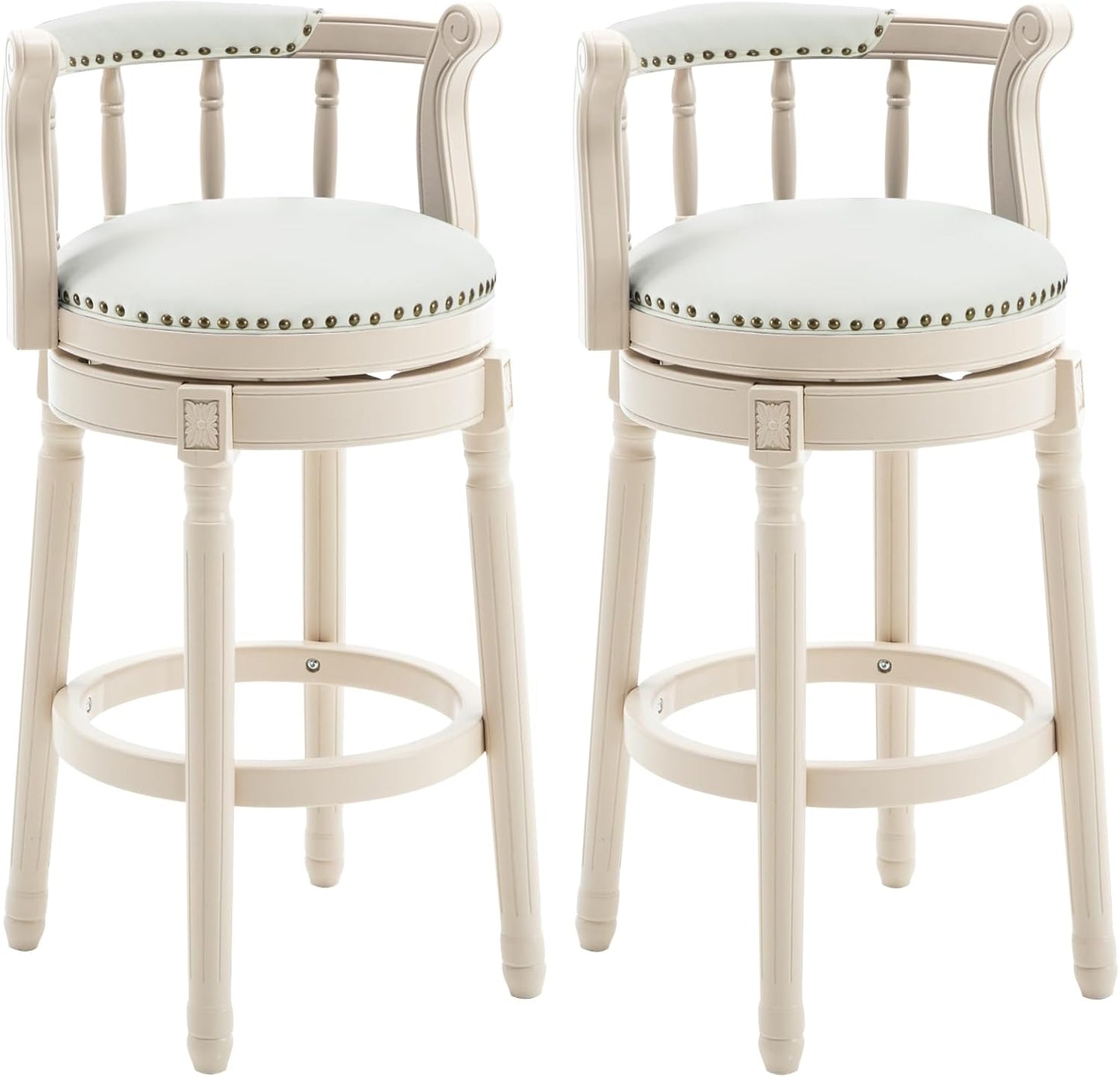 Cow top Leather Wooden Bar Stools, 360 Degree Swivel Bar Height Chair with Backs for Home Kitchen Counter, Morden Chair Barstools (Ivory Wood 2pcs-Cream Seat, Counter Height-Seat Height 26”)