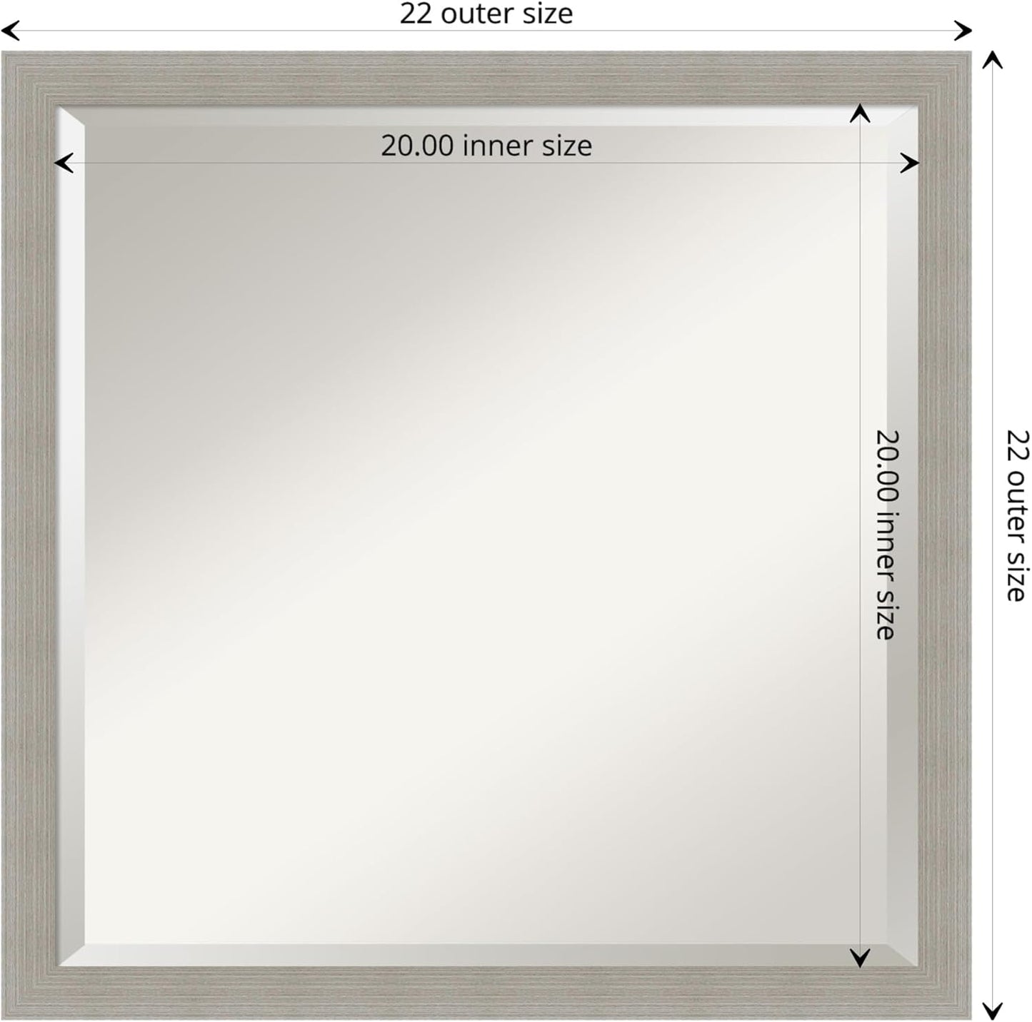 Amanti Art Grey Wall Mirror 22x22 Woodgrain Stripe Grey Square Bathroom Mirror for Wall Decor Living Room, Medium Casual Wood Frame, Hangs Horizonally and Vertically, Bathroom Decor, Beveled Edge