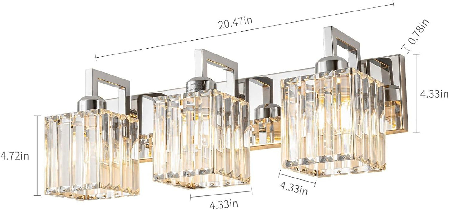 Modern Bathroom Vanity Light 3-Lights Chrome Crystal Wall Lamp Bathroom Modern Crystal Vanity Lighting
