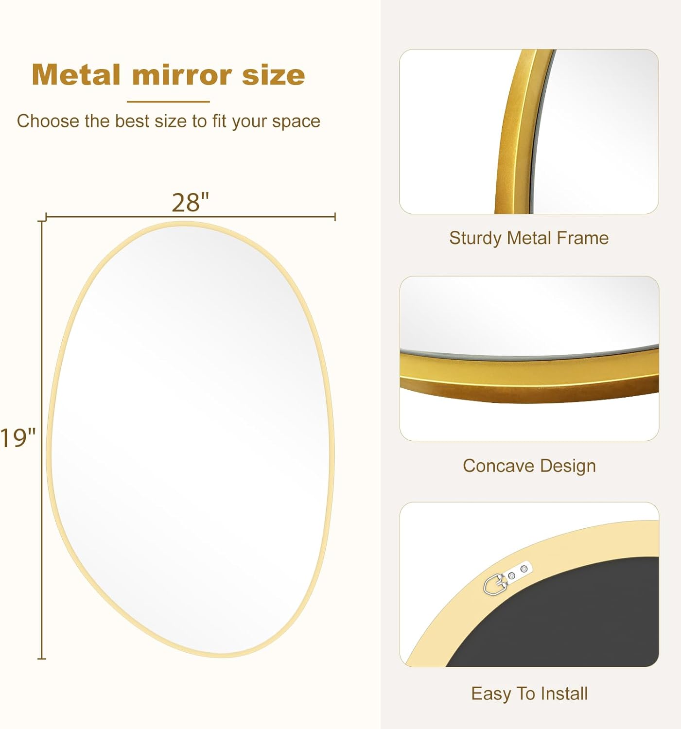 WallBeyond 19" H x 28" W Asymmetrical Decor Irregular Accent Wall Mirror for Entryway, Hallway, etc || Shape: Abstract & Unique Cobblestone, Vertical, Gold