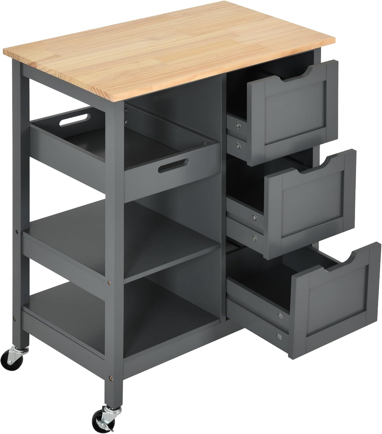 YITAHOME Small Solid Wood Top Kitchen Island Cart on Wheels with Storage, Rolling Portable Dining Room Serving Utility Carts Mobile Movable with 3 Drawers Cabinet, Gray