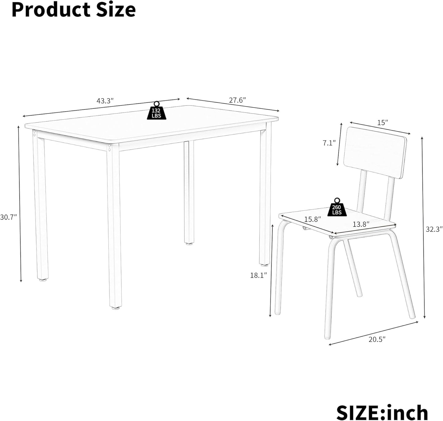 Ball & Cast 5 Pieces Dining Table Set with 4 Chairs,Kitchen Table and Chairs for 4 W/ 43" Rectangle Desk,Living Room Furniture W/Anti-Slip Foot Pads and Corner Protection,for Small Space,Brown
