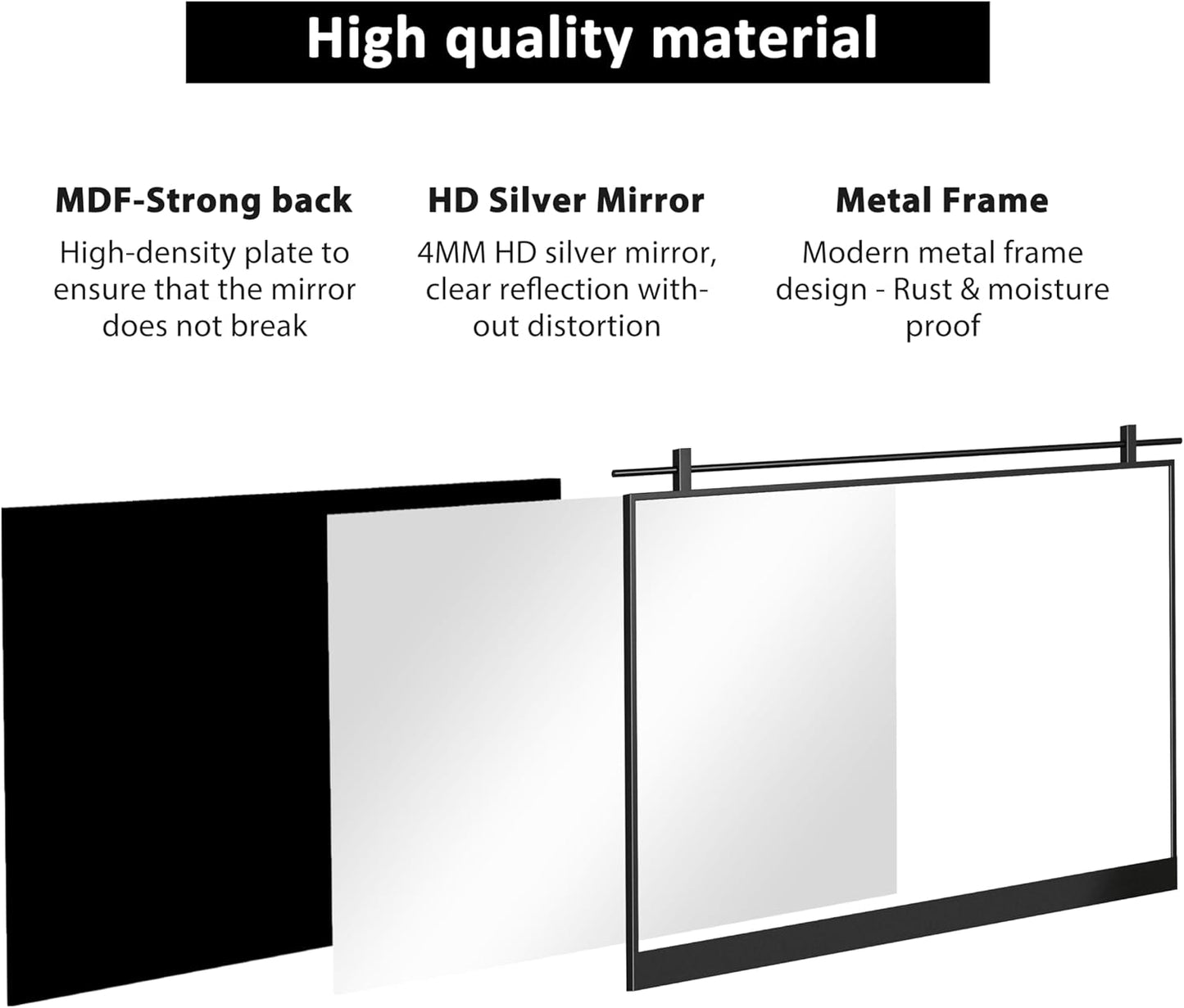 40x28 Inch Rectangle Bathroom Vanity Mirror for Wall Mounted Over Sink Farmhouse Rustic Matte Black Frame Barn Door Mirrors Foyer Entryway Decor