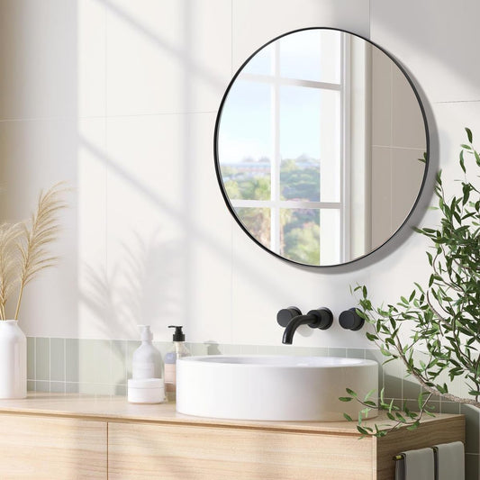 ANDY STAR Round Wall Mirror, 26" Black Round Mirror Metal Framed, Modern Metal Frame Bathroom Vanity Mirror (Matte Black Finish)