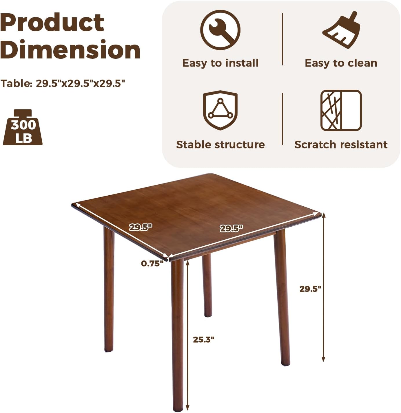 DELAVIN 29.5" Solid Wood Dining Table, Modern Small Dining Table, Square Farmhouse Kitchen Table, Cafe Table for Living Room Dining Room, Easy Assembly, Walnut