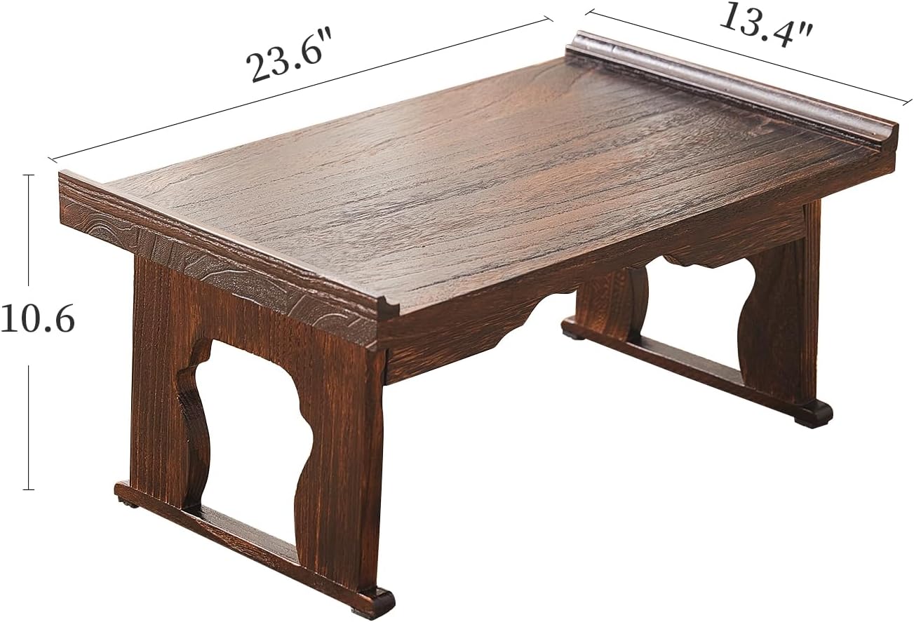 Japanese Floor Table,Small Coffee Table & Tea Table, Altar Table for Meditation,Low Table for Sitting on The Floor,Wood Bed Table Trays with Foldable Legs,Bed Laptop Desk