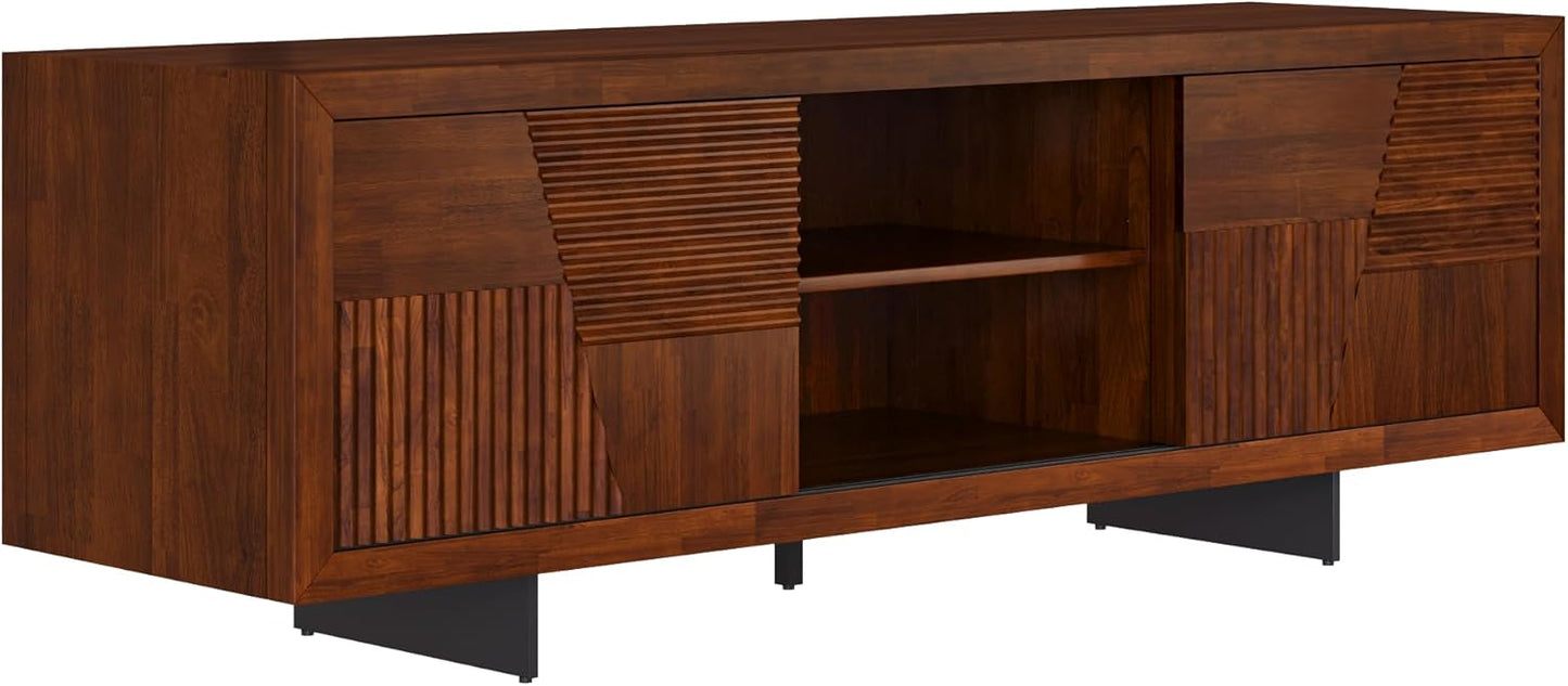 Bme Trapeze TV Stand for Living Room – Wooden Media Console with Storage, Metal Legs, Large Walnut TV Stand for Stylish Home Entertainment Setup