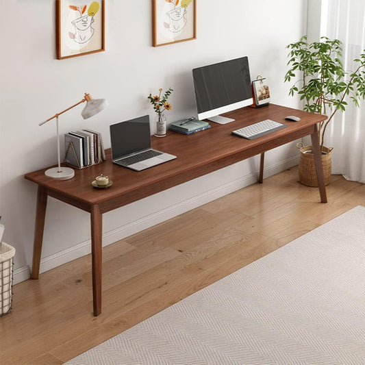 Mid-Century Long Desk Table - 63" Simple Modern Extra Long 2-Person Wood Computer Workstation for Home Office Work in Walnut, 63" W x 20" D