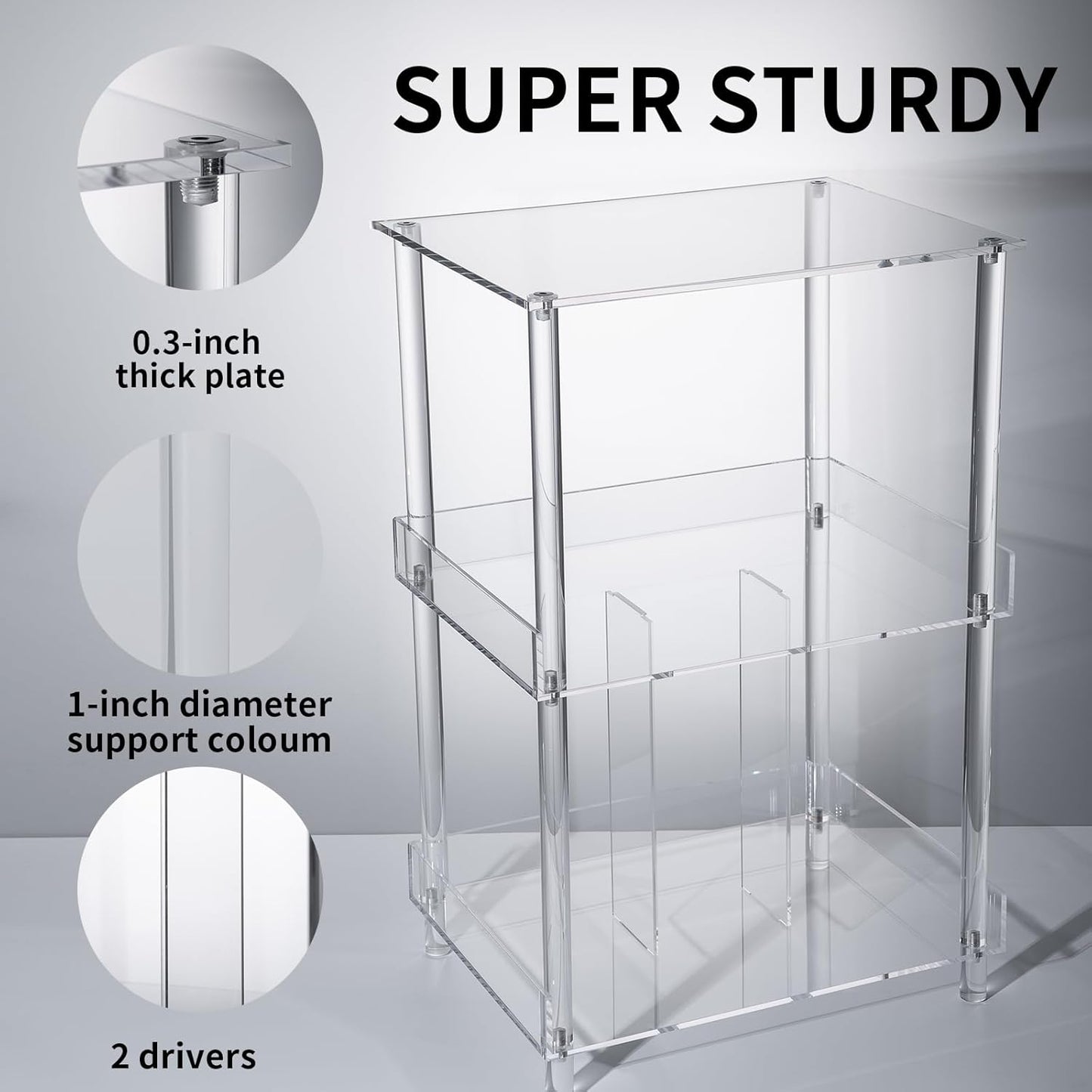 Antilope 18x14 Acrylic Record Player Stand with Vinyl Storage, 3 Tiers Large Turntable Stand Holder Up to 200 Albums, Record Player Table Cabinet Organizer for Living Room Bedroom Corner (Clear)