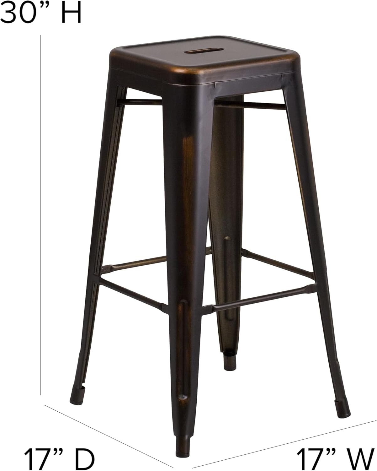 Flash Furniture Kai Commercial Grade 30" High Backless Distressed Copper Metal Indoor-Outdoor Barstool