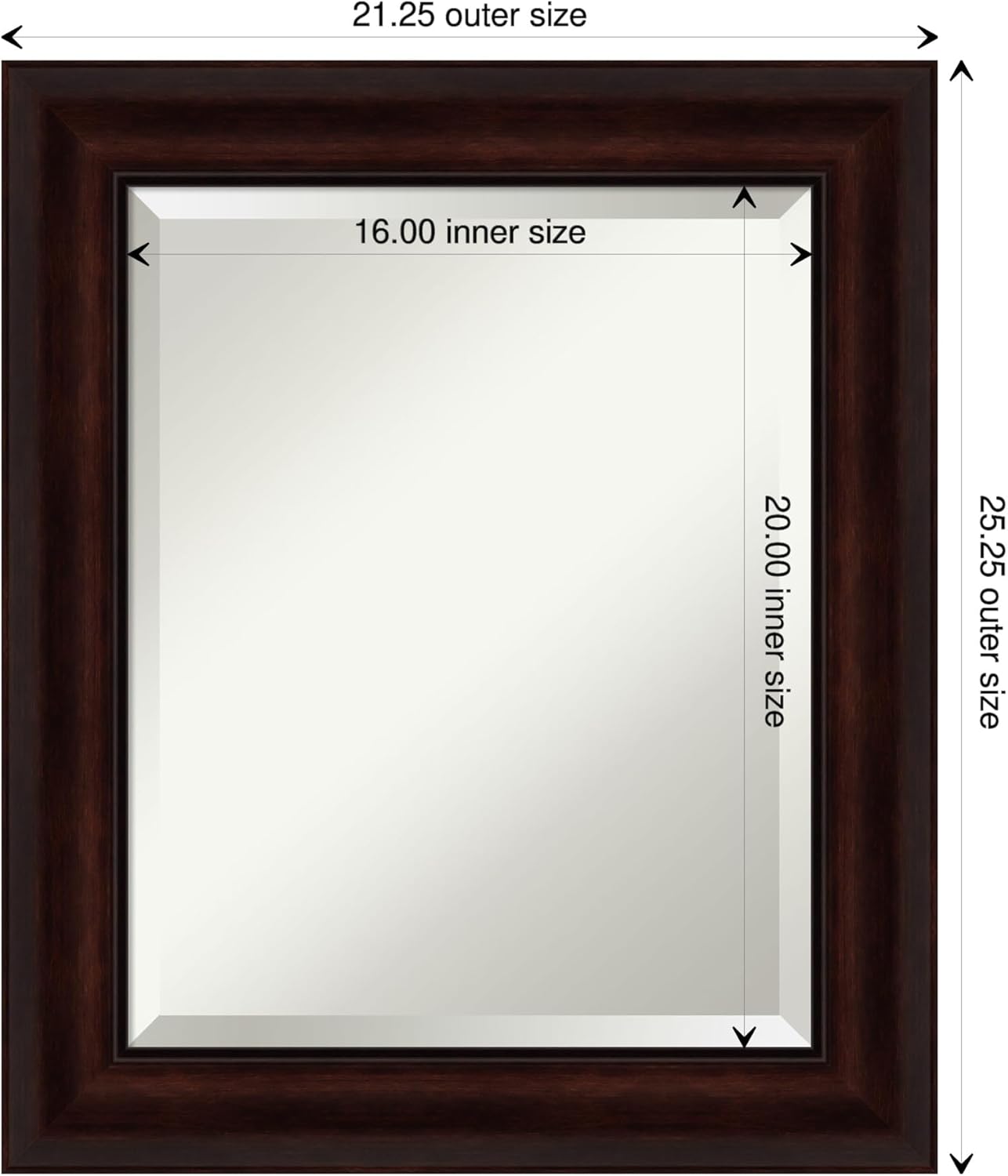 Amanti Art Brown Bathroom Mirror for Over Sink, 25x21 Coffee Bean Brown Rectangle Vanity Mirror, Small Casual Frame, Hangs Horizonally and Vertically, Bathroom Wall Decor, Beveled Edge from WI, USA