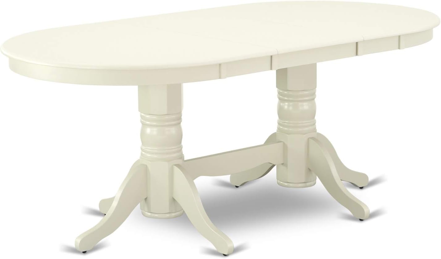 East West Furniture VAAB5-LWH-64 5 Piece Dining Set Includes an Oval Dining Room Table with Butterfly Leaf and 4 White Faux Leather Upholstered Parson Chairs, 40x76 Inch, Linen White