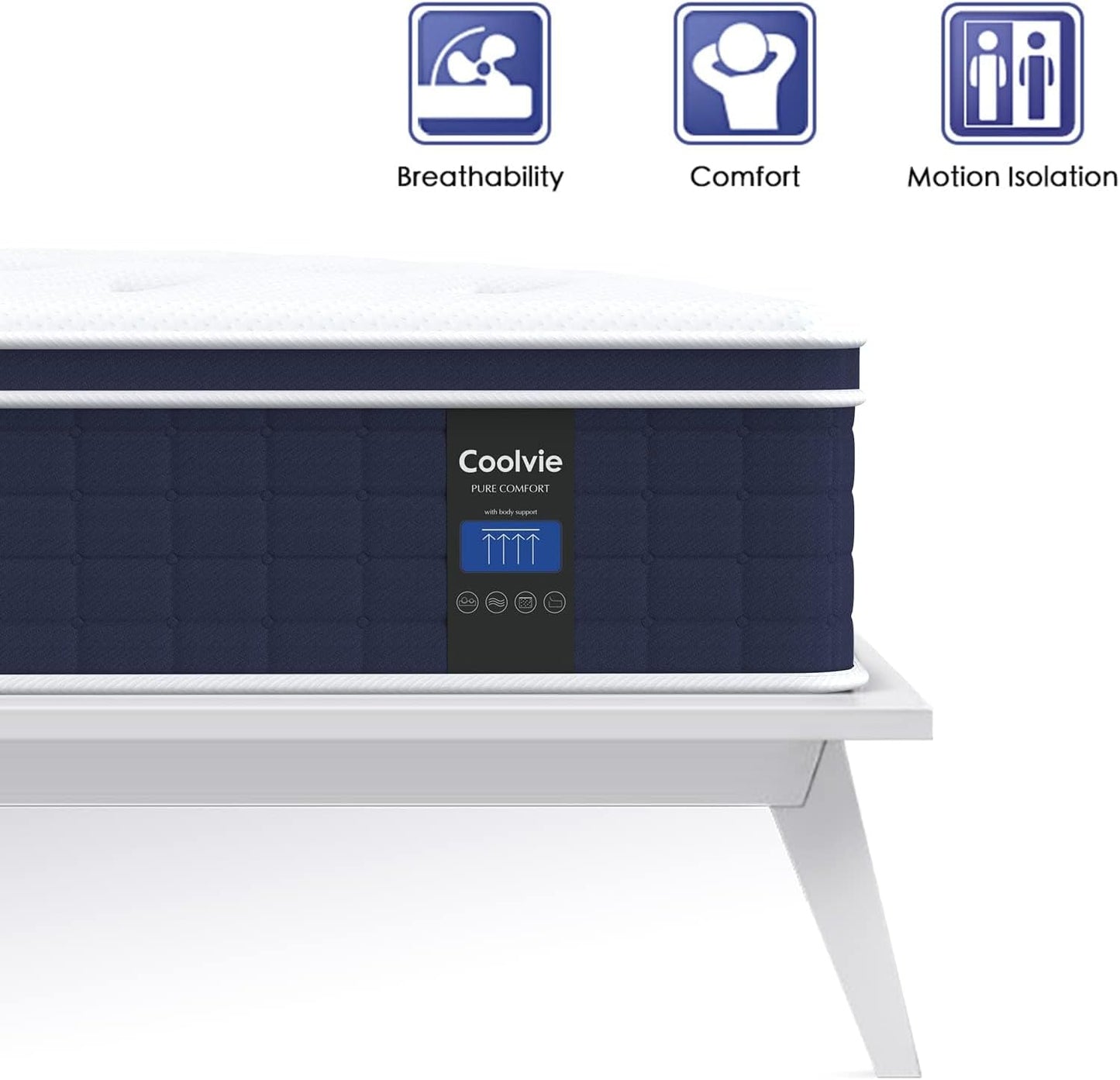 Coolvie 14 Inch Queen Mattress, Medium Firm Memory Foam Queen Size Mattresses in a Box, Hybrid CertiPUR-US® Certified Foam Pocket Springs for Motion Isolation & Pressure Relieving, 100-Night Trial