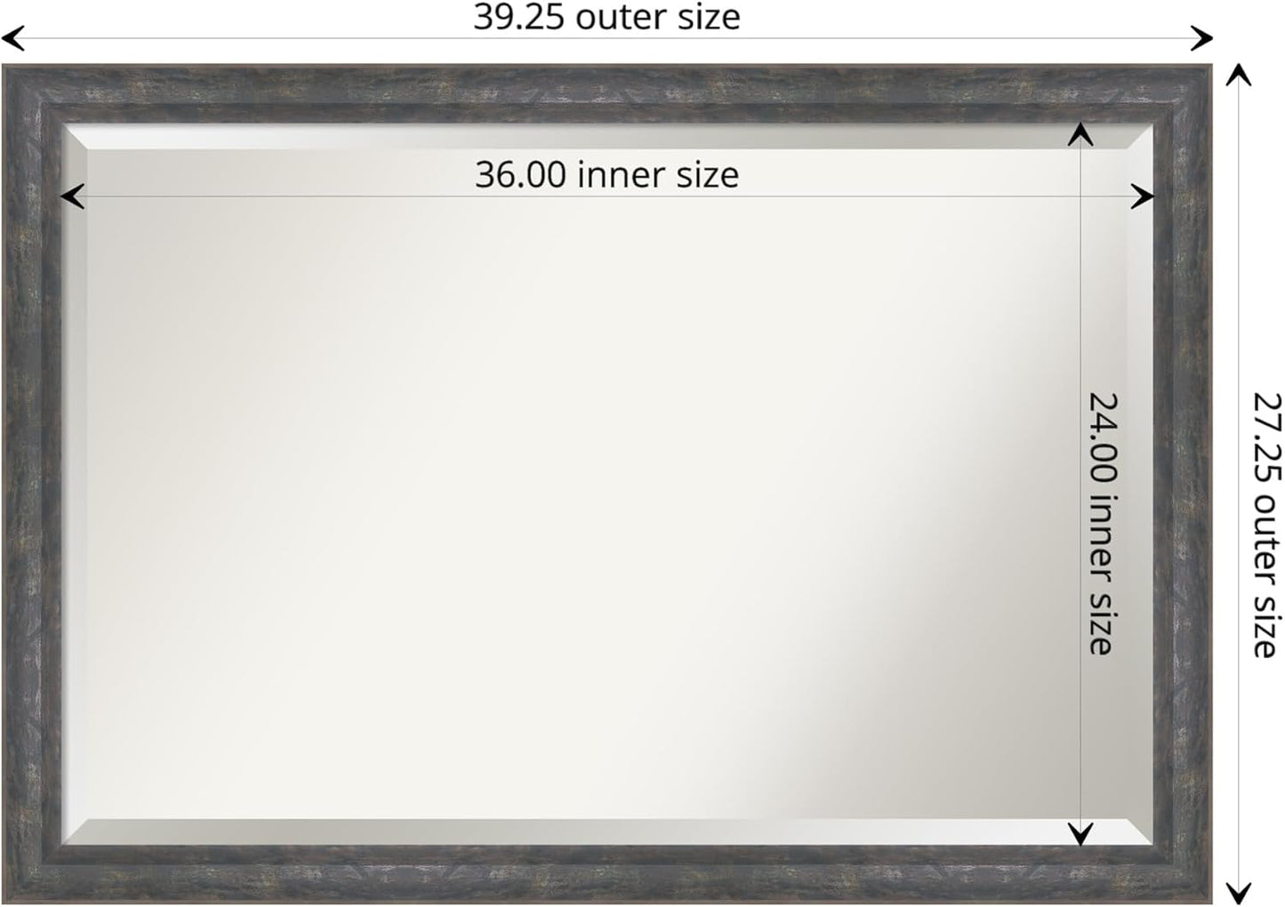 Amanti Art Grey Wall Mirror 27x39 Angled Metallic Rainbow Rectangle Bathroom Mirror for Wall Decor Living Room, Large Modern Contemporary Wood Frame, Hangs Horizonally and Vertically, Bathroom Decor