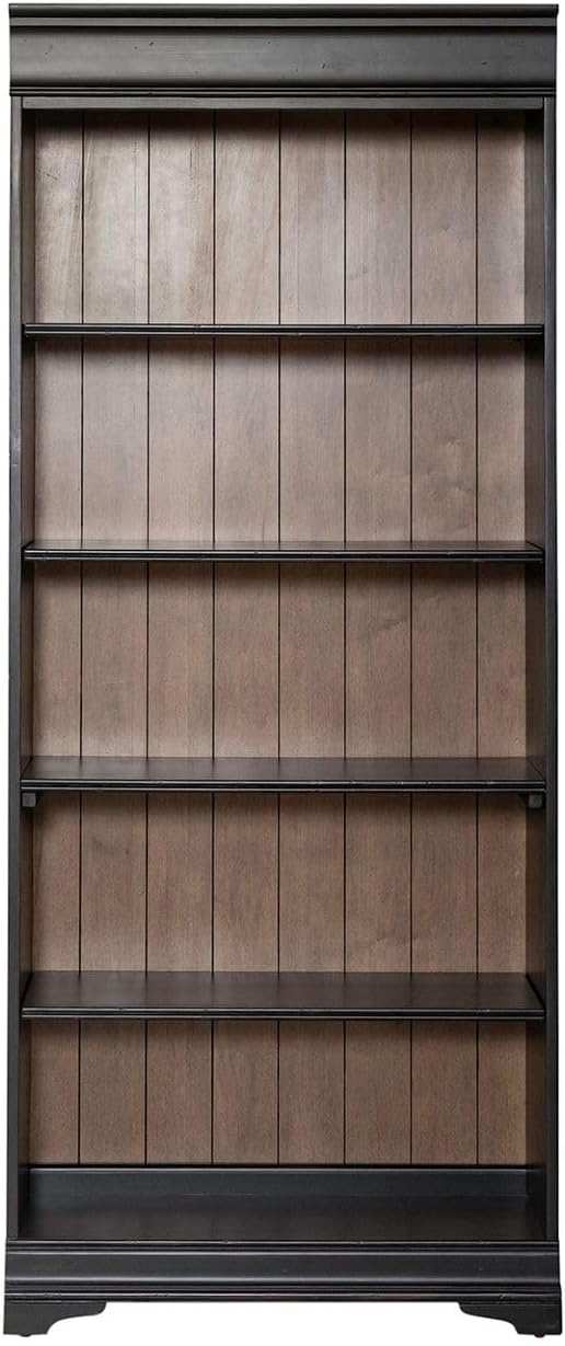Liberty Furniture Meritage 72 Inch Bookcase for Home Office - Aged Charcoal w/Rub Thru & Caramel