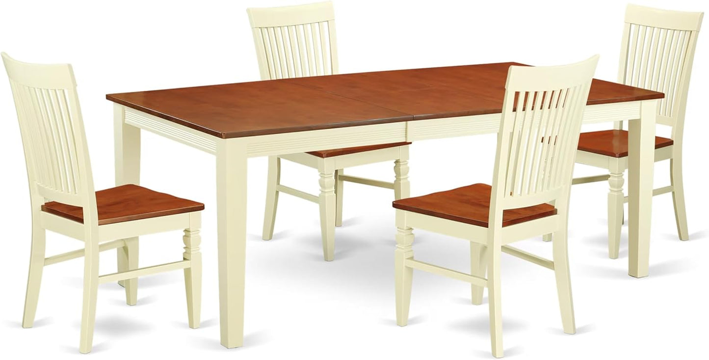 East West Furniture QUWE5-BMK-W 5 Piece Kitchen Table & Chairs Set Includes a Rectangle Dining Room Table with Butterfly Leaf and 4 Dining Chairs, 40x78 Inch, Buttermilk & Cherry