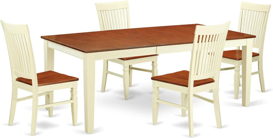 East West Furniture QUWE5-BMK-W 5 Piece Kitchen Table & Chairs Set Includes a Rectangle Dining Room Table with Butterfly Leaf and 4 Dining Chairs, 40x78 Inch, Buttermilk & Cherry