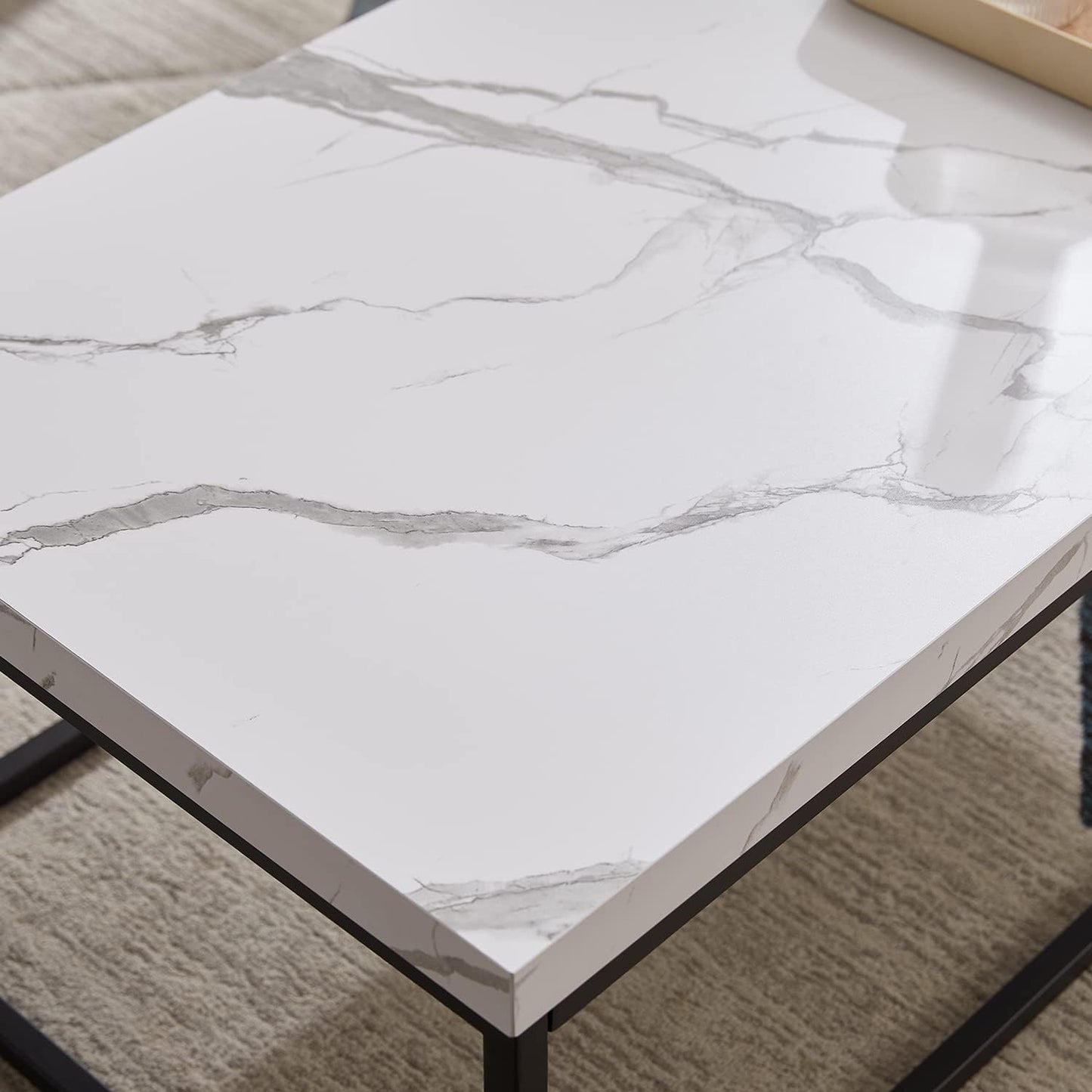 CENSI 18-Inch Marble Accent End Table/Side Table for Living Room, Modern Industrial, Square, Metal and Wood (White Marble)