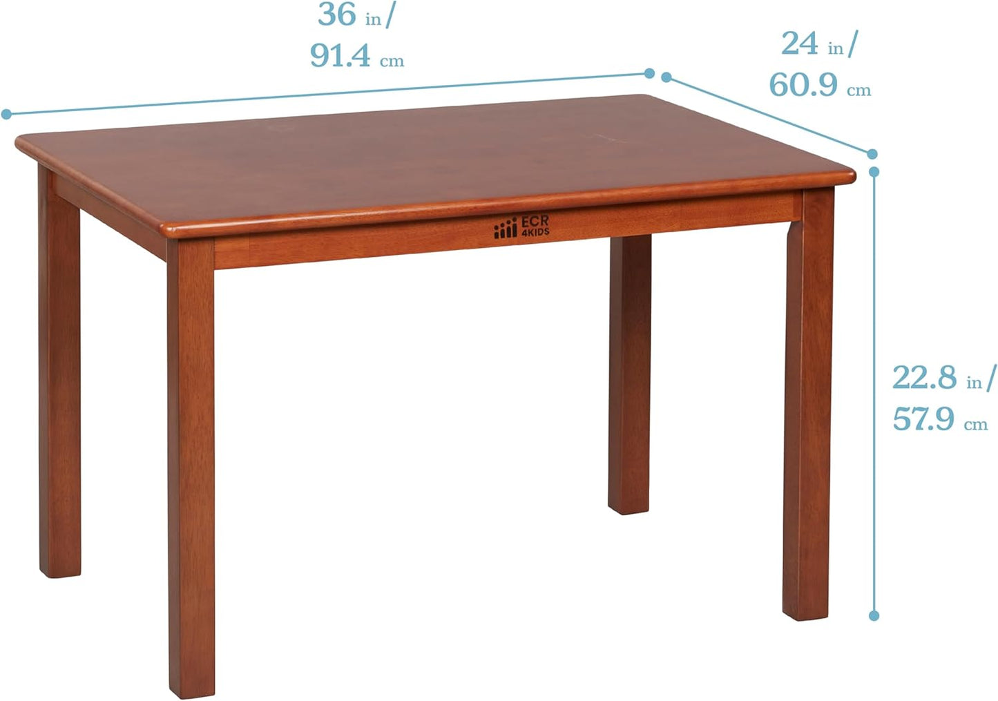 ECR4Kids 24in x 36in Rectangular Hardwood Table and Chair Set, 12in Seat Height, Kids Furniture, Dark Walnut