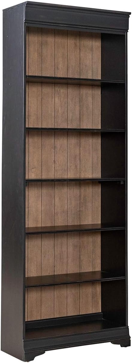 Liberty Furniture Meritage 84 Inch Bookcase for Home Office - Aged Charcoal w/Rub Thru & Caramel