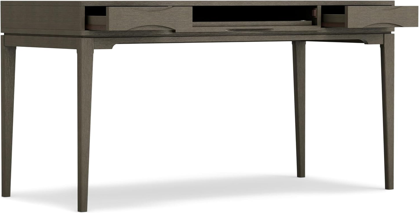 SIMPLIHOME Harper Desk - 60-Inch Wide Solid Hardwood Writing Desk in Farmhouse Grey, Mid-Century Modern Home Office Computer Table for Workspace or Study with 2 Drawers and Flip-Down Keyboard Tray
