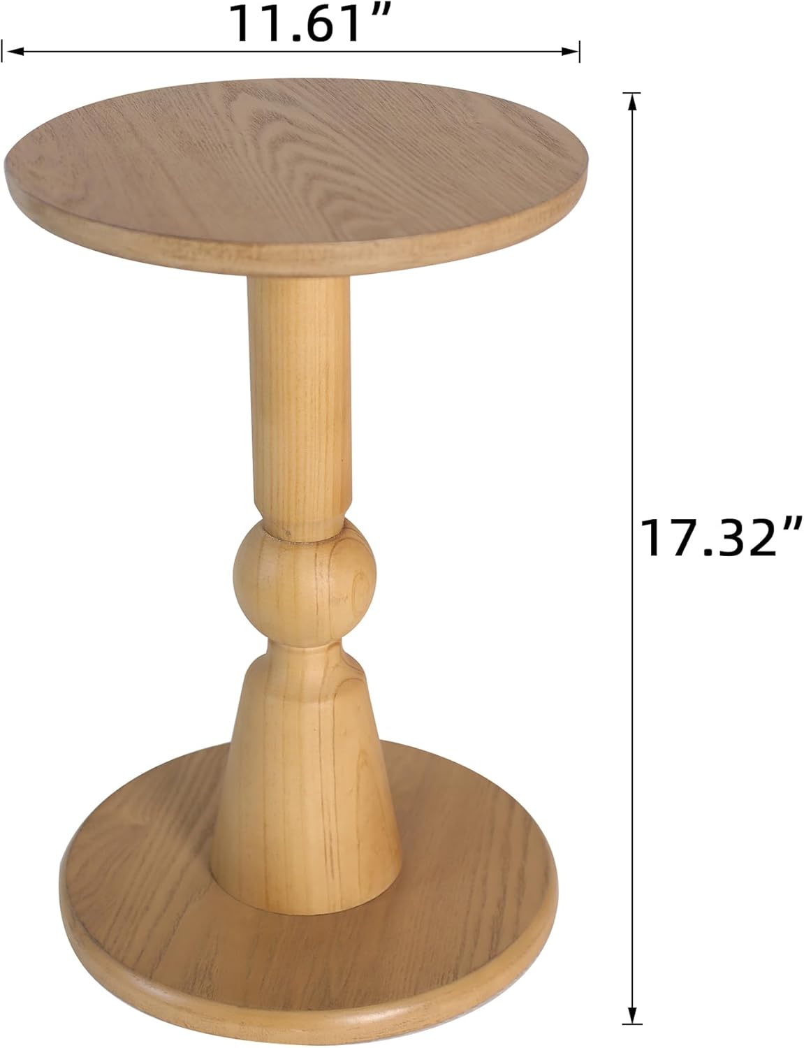 Round Side Table, 11.6 Inch Modern Accent End Table with Pedestal Base, Natural Wood (Natural)