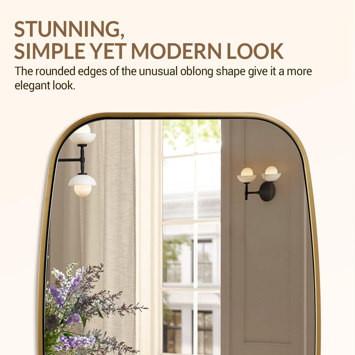 ANDY STAR Brushed Gold Oval Bathroom Mirror, 24x36 Inch Brass Oblong Mirrors for Wall, Modern Rectangle Vanity Mirror with Rounded Corner, Stainless Steel Wall Mount Horizontal or Vertical