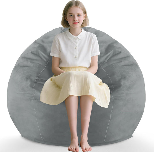 2FT Bean Bag Chair, Comfy Bean Bag Chairs with Memory Foam Filled, Fluffy Beanbag Sofa with Dutch Velvet Cover, Teardrop BeanBag Chairs for Living Room, Playroom - Light Grey