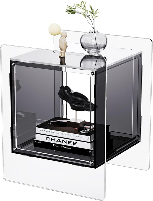 Acrylic Nightstand Colorful Bedside Table with Open Storage Shelf,Clear Side Table for Living Room (1, Black)