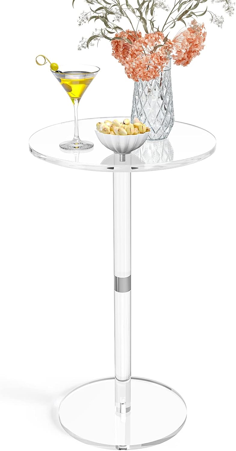 Acrylic End Table, Clear Side Tables for Small Space, 11.8" Round Modern Drink Table for Living Room, Bedroom, Bathroom, Office, Outdoor, Business, Sturdy and Easy to Install (Large)