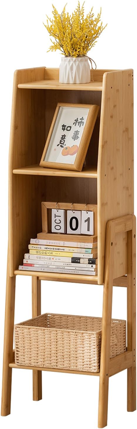 3 Tier Bamboo Bookcase, Classical Modern Bookshelf, Dispaly Shelves, Bamboo Wood Organizer Book Shelf for Living Room Home Office-Natural, Medium