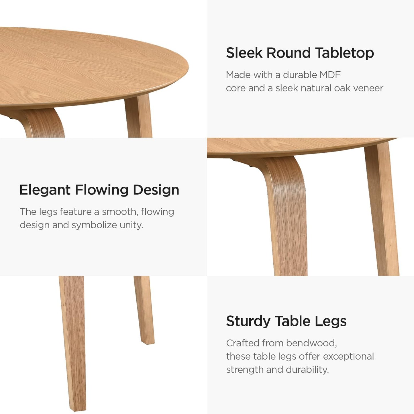 Acanva 47" Small Round Dining Table for 4 Person, MDF Top and Sturdy Wood Base Structure, Modern Design for Kitchen, Compact Space & Apartment, Light Oak