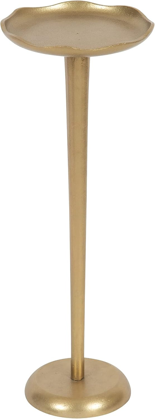 Kate and Laurel Alessia Modern Decorative Metal Drink Table; 8 x 8 x 22; Gold; Stunning Cast Aluminum Pedestal Plant Stand with Rough Texture and Deckled Edge