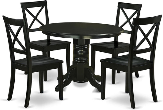 East West Furniture SHBO5-BLK-W 5 Piece Dining Set Includes a Round Kitchen Table with Pedestal and 4 Dining Chairs, 42x42 Inch, Black