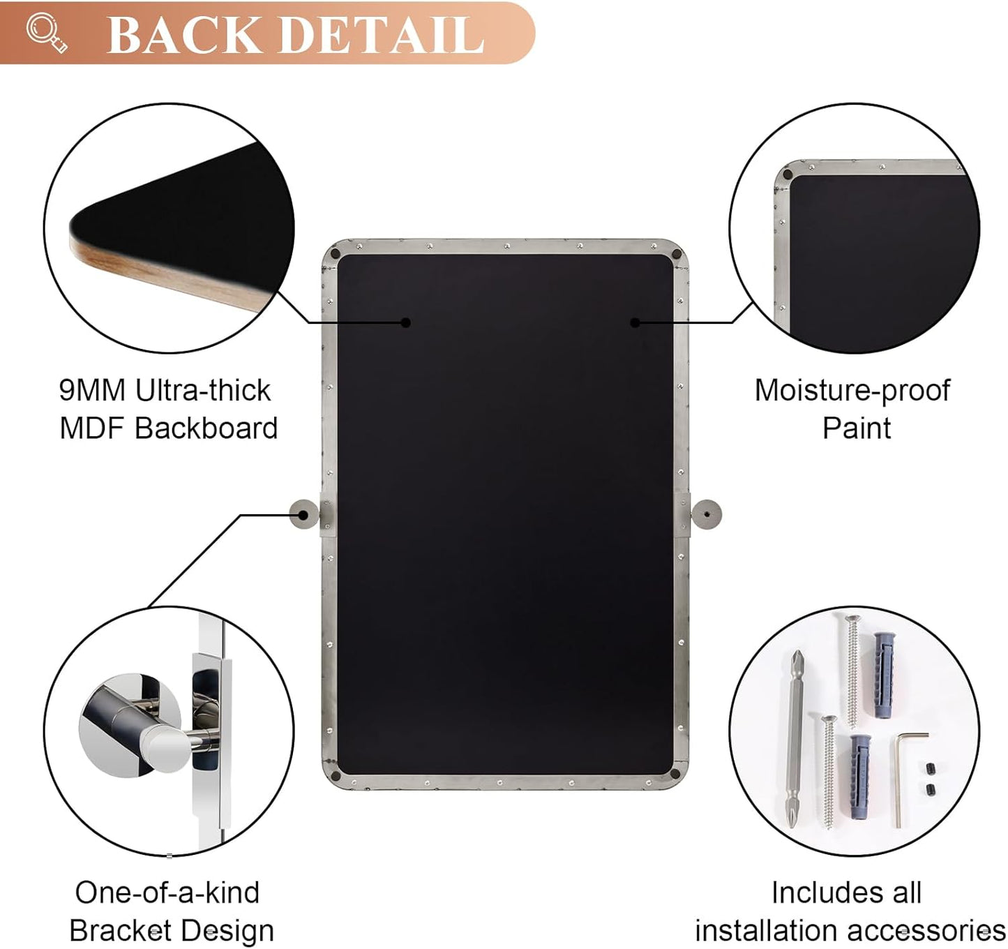 MOON MIRROR Chrome Pivot Rectangle Bathroom Mirror, Modern Tilt Rounded Rectangular Pivoting Vanity Mirrors for Wall, Stainless Steel Metal Polish Frame, Overall 32.33 x 36 in (Mirror 28x 36 in)