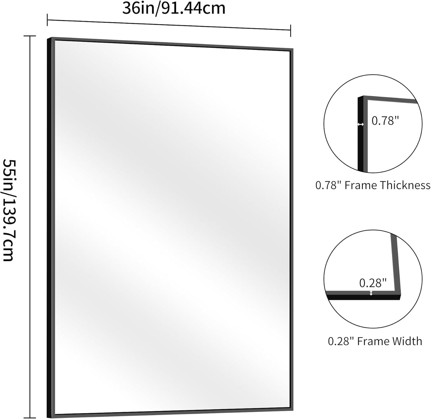 YIROMAN Bathroom Mirror 55"x36", Large Matte Black Bathroom Mirror for Over Sink with Aluminum Frame, Rectangular Vanity Mirror with Right Angle, Wall Mirror Hangs Horizontal or Vertical, Shatterproof