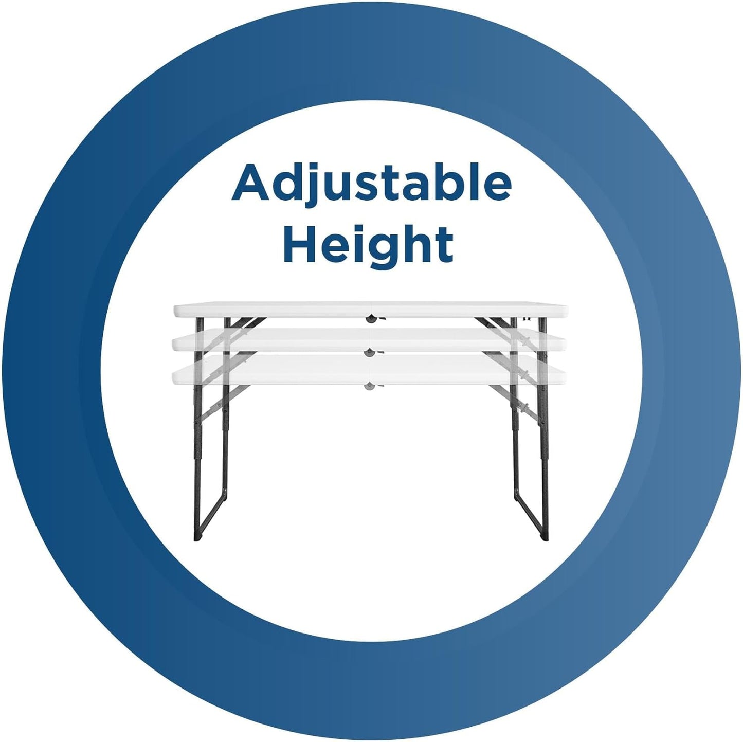 COSCO 4 ft. Centerfold Blow Mold Utility Table, Adjustable Height, White