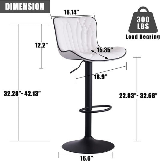 YOUNIKE White Bar Stools Set of 6 Modern Swivel Counter Height Bar Chair with Back Adjustable Kitchen Island Faux Leather Padded Barstools taburetes de bar Breakfast sillas para barra de cocina 6PCS