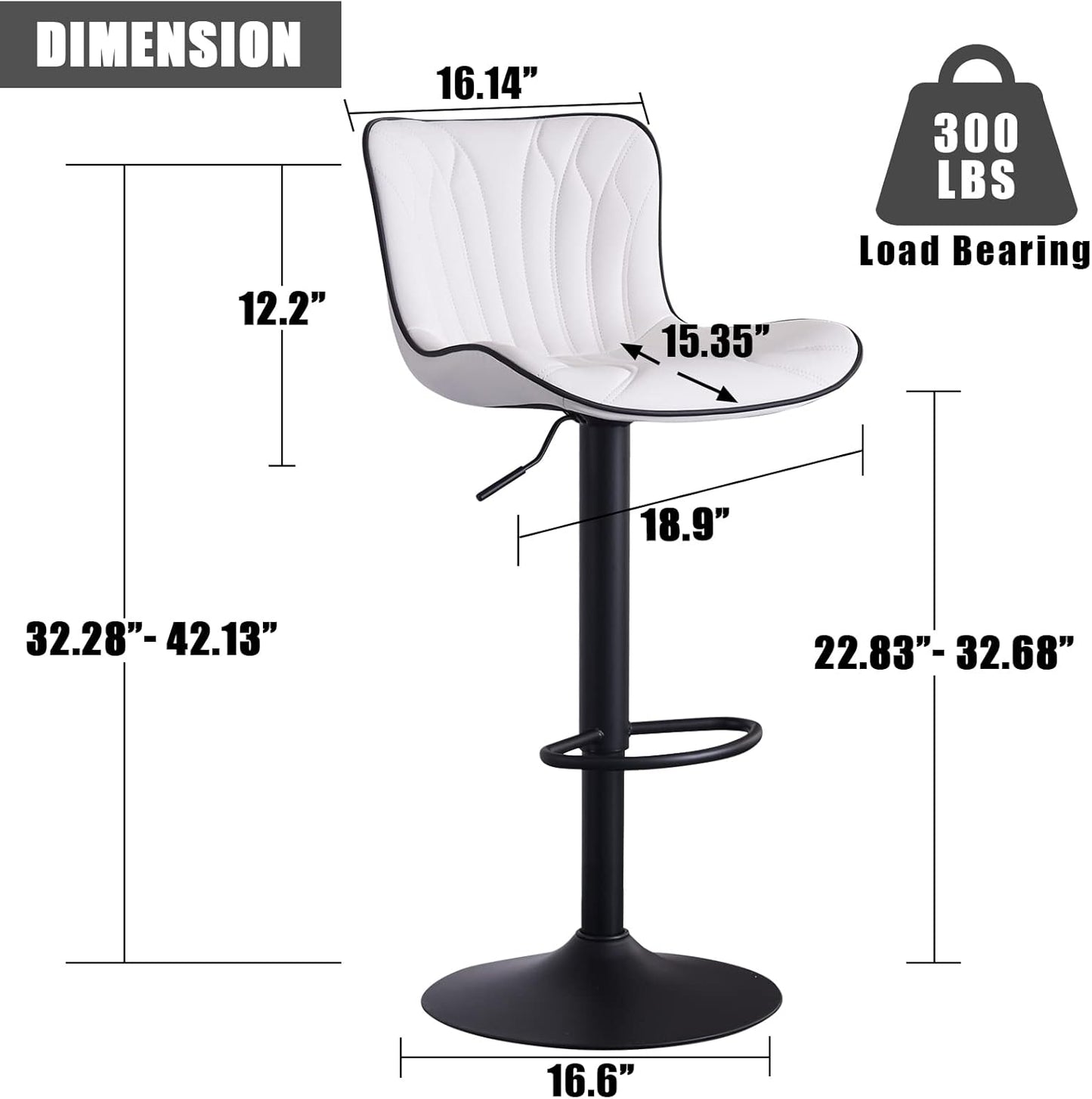 YOUNIKE Single White Bar Stools Modern Swivel Counter Height Bar Chair with Back Adjustable Kitchen Island Faux Leather Padded Barstools taburetes de bar Breakfast sillas para barra de cocina 1PCS